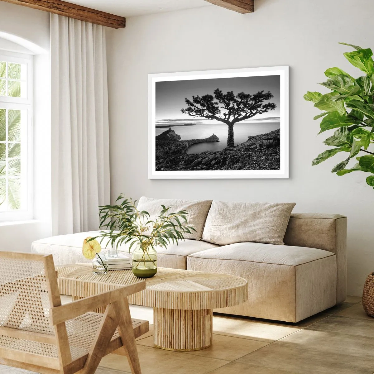 Póster en marco blanco - Calma hasta el horizonte - 91x61 cm