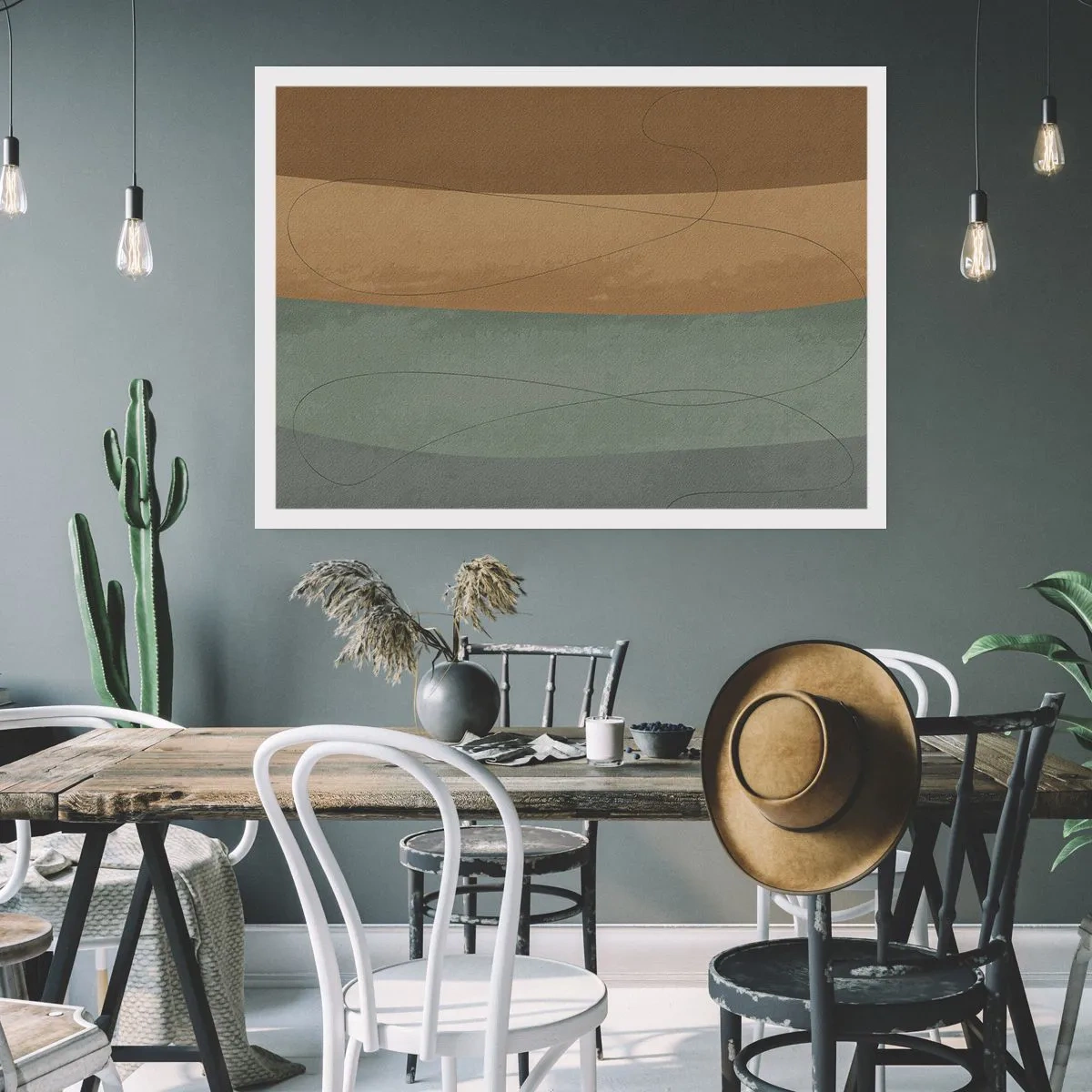 Póster - Composición abstracta en tonos tierra naturales. - 100x70cm - Composición horizontal - Decoración de pared moderna para salón y dormitorio ARTTOR