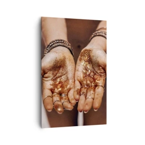 Cuadro sobre lienzo - Impresión de Imagen - Primer plano de manos con purpurina en tonos cálidos. - 80x120cm - Un regalo para ti - Decoración de pared moderna para salón y dormitorio ARTTOR