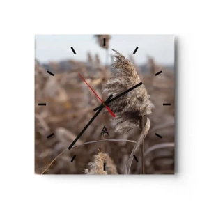 Reloj de pared - Reloj de vidrio - Delicadas hierbas en tonos beige sobre el fondo de la naturaleza. - 30x30cm - Es hora de volar con el viento - Decoración de pared moderna para salón y dormitorio ARTTOR