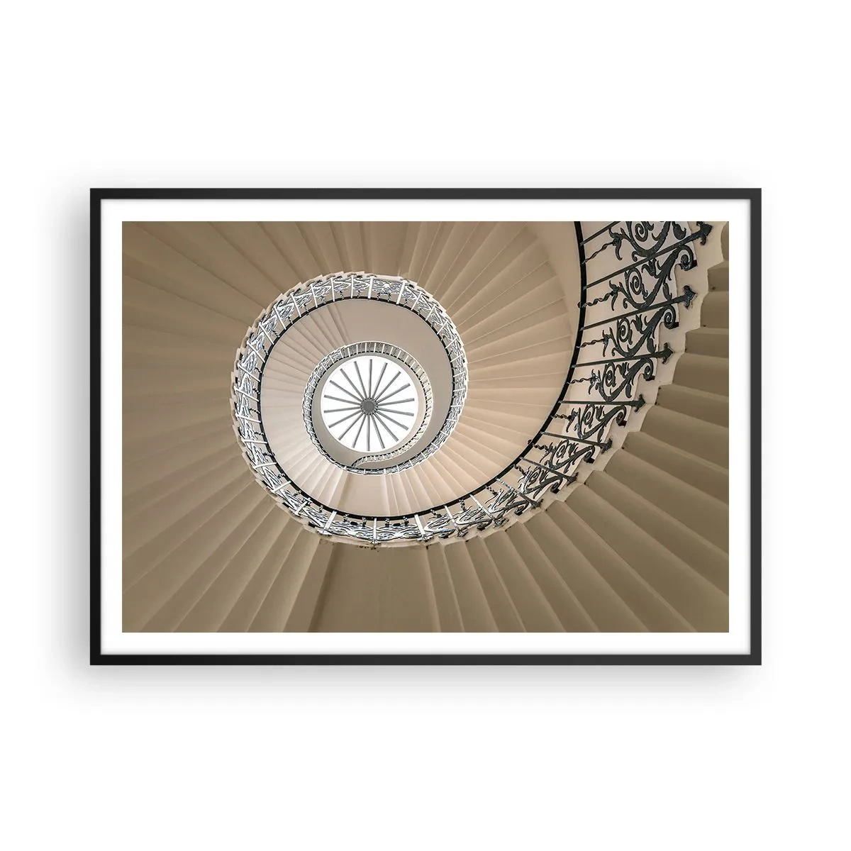 Póster en marco negro - Escalera de caracol con un elegante enfoque geométrico. - 100x70cm - En el interior de una concha - Decoración de pared moderna para salón y dormitorio ARTTOR