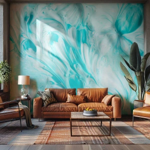 Fotomural Premium Sand - Textura de pintura abstracta en tonos de azul y blanco. - 100x70cm - Juntos para siempre - Decoración de pared moderna para salón y dormitorio ARTTOR