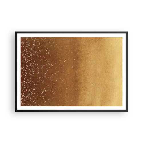 Póster en marco negro - Un degradado dorado con brillo sutil y adornos. - 100x70cm - Nacimiento de la luz - Decoración de pared moderna para salón y dormitorio ARTTOR