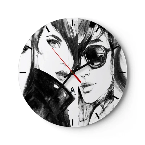 Reloj de pared - Reloj de vidrio - Dos siluetas femeninas en un estilo esquemático. - 30x30cm - La belleza multiplicada - Decoración de pared moderna para salón, cocina y dormitorio ARTTOR
