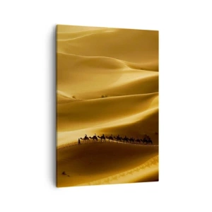 Cuadro sobre lienzo - Impresión de Imagen - Una caravana de camellos vagando por las dunas doradas del desierto. - 50x70cm - Caravana sobre las olas del desierto - Decoración de pared moderna para salón y dormitorio ARTTOR