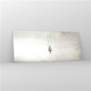 Cuadro sobre vidrio - Impresiones sobre Vidrio - Una figura en un columpio suspendida en el espacio. - 120x50cm - El niño que llevamos dentro - Decoración de pared moderna para salón y dormitorio ARTTOR