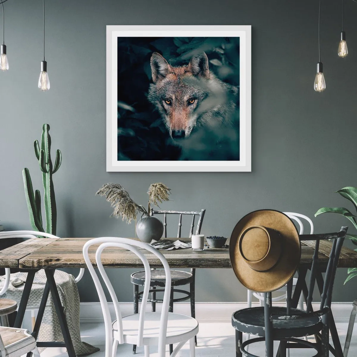 Póster en marco blanco - Cazador - 60x60 cm