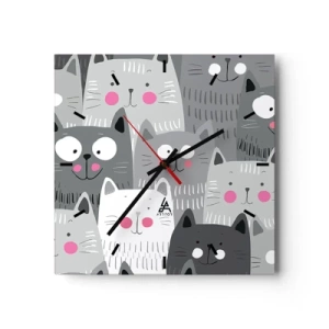 Reloj de pared - Reloj de vidrio - El mundo de los gatos - 40x40 cm