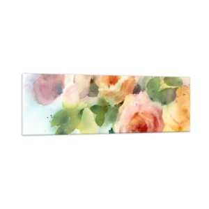 Cuadro sobre vidrio - Impresiones sobre Vidrio - Delicadas rosas estilo acuarela sobre un fondo claro. - 160x50cm - Delicado como una acuarela - Decoración de pared moderna para salón y dormitorio ARTTOR