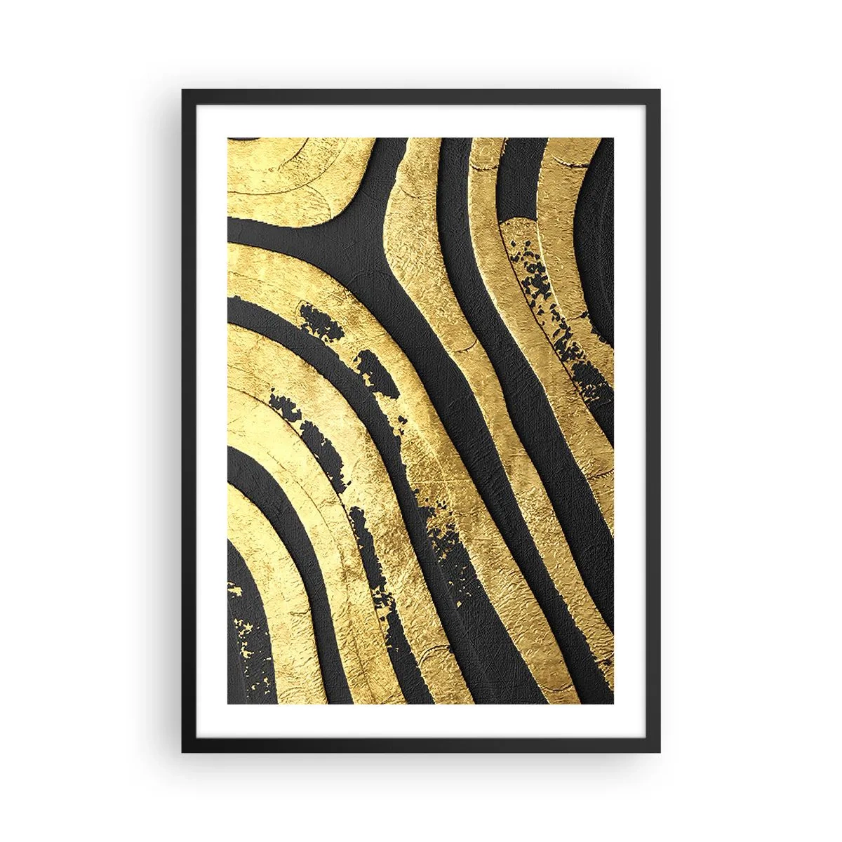Póster en marco negro - Líneas doradas sobre un fondo oscuro. - 50x70cm - Todo fluye - Decoración de pared moderna para salón y dormitorio ARTTOR
