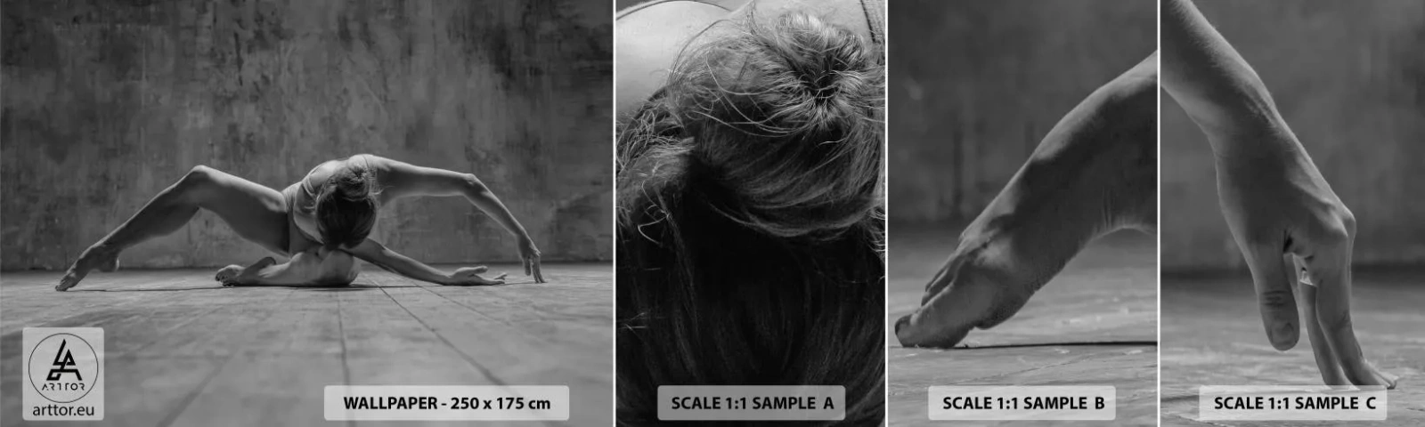 Muestra de fotomural autoadhesivo Deluxe Sticker - Simetría encontrada - Bailarina, Ballet, Bailar - 100x30 cm