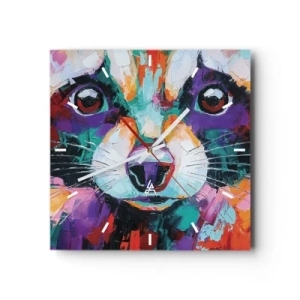 Reloj de pared - Reloj de vidrio - Un retrato colorido de un mapache en el estilo de pintura expresiva. - 30x30cm - Solo buenas emociones - Decoración de pared moderna para salón y dormitorio ARTTOR