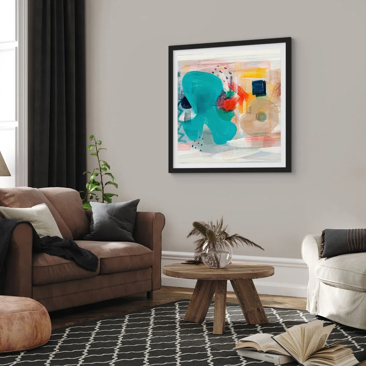 Póster en marco negro - Un juego de colores - 40x40 cm