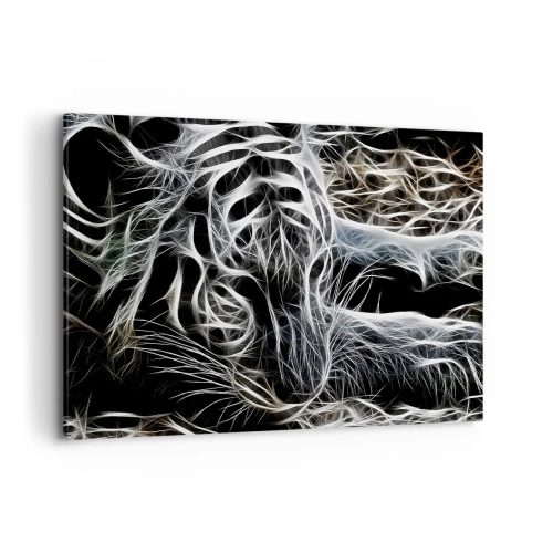 Cuadro sobre lienzo - Impresión de Imagen - Un patrón abstracto que representa la silueta de un gato sobre un fondo negro. - 120x80cm - Un estudio sobre la ligereza felina - Decoración de pared moderna para salón y dormitorio ARTTOR