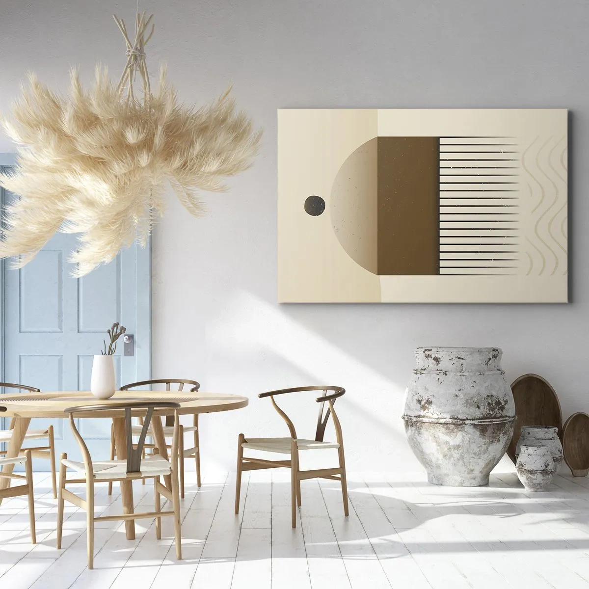 Cuadro sobre lienzo - Impresión de Imagen - Composición geométrica abstracta en tonos beige y marrón. - 120x80cm - Varios estados - Decoración de pared moderna para salón y dormitorio ARTTOR