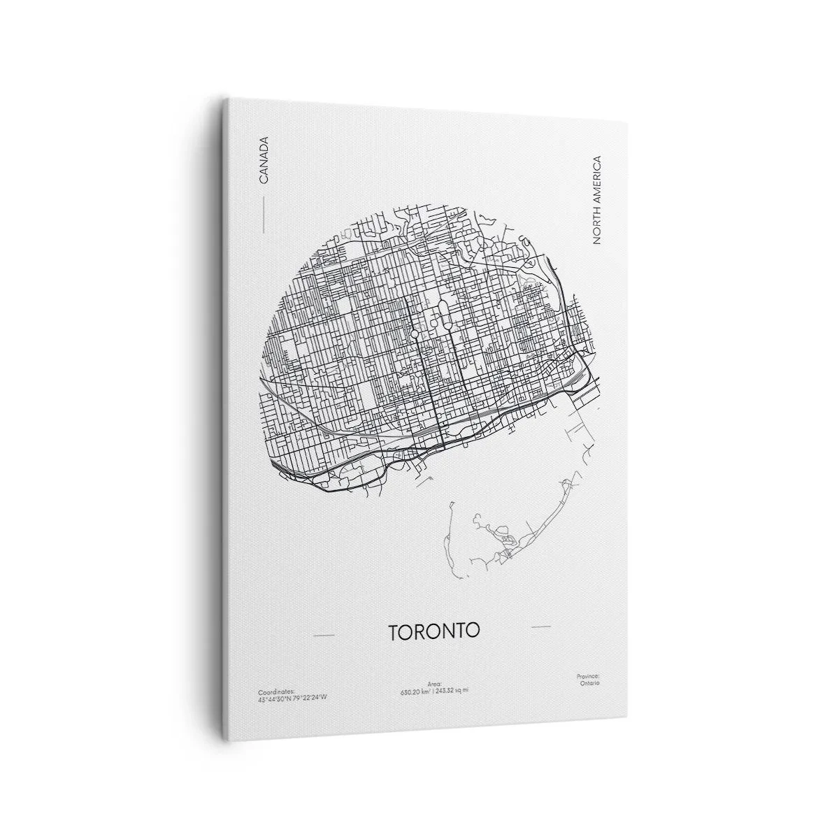 Cuadro sobre lienzo - Impresión de Imagen - Un mapa de Toronto en un estilo minimalista en blanco y negro - 50x70cm - Anatomía de Toronto - Decoración de pared moderna para salón y dormitorio ARTTOR