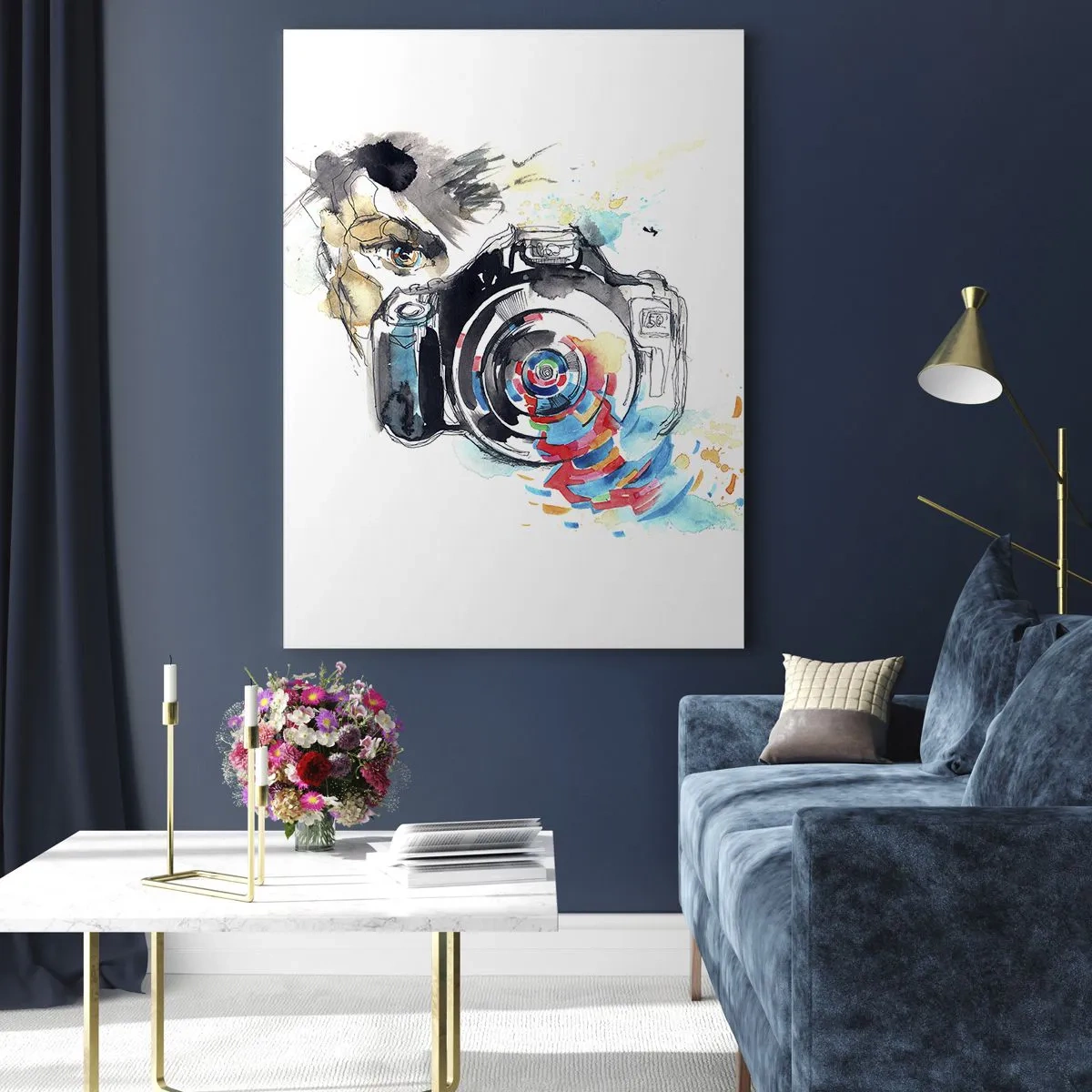 Cuadro sobre vidrio - Impresiones sobre Vidrio - Cámara con elementos coloridos abstractos - 50x70cm - En el objetivo - Decoración de pared moderna para salón y dormitorio ARTTOR