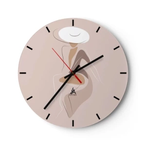 Reloj de pared - Reloj de vidrio - Silueta abstracta de una mujer con sombrero sobre un fondo beige - 30x30cm - Una auténtica dama - Decoración de pared moderna para salón, cocina y dormitorio ARTTOR