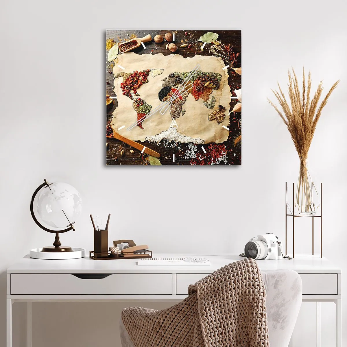 Reloj de pared - Reloj de vidrio - Todos los sabores del mundo - 40x40 cm