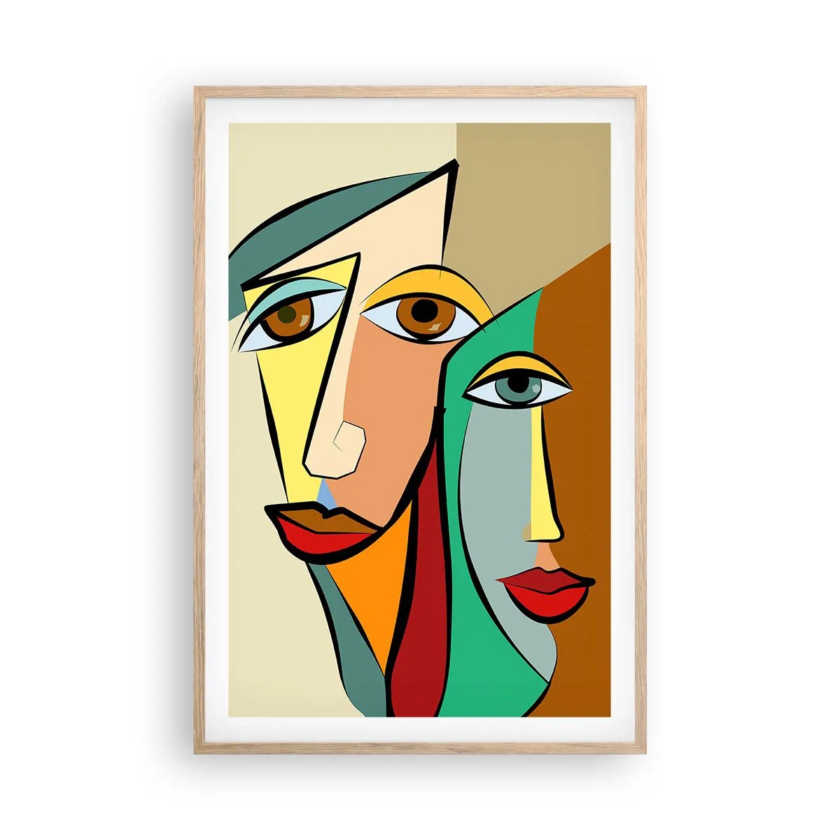 Póster en marco roble claro - Pareja cubista - 61x91 cm