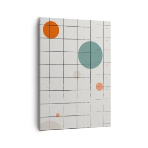 Cuadro sobre lienzo - Impresión de Imagen - Círculos de colores abstractos sobre un fondo de cuadrícula geométrica - 50x70cm - Atrapados. ¿Nosotros o ellos? - Decoración de pared moderna para salón y dormitorio ARTTOR