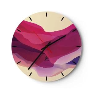 Reloj de pared - Reloj de vidrio - Patrón abstracto en tonos rosa y morado. - 30x30cm - Ondas púrpuras - Decoración de pared moderna para salón, cocina y dormitorio ARTTOR