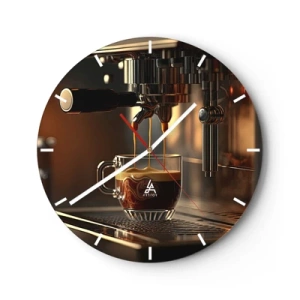 Reloj de pared - Reloj de vidrio - Una máquina de café que vierte café expreso en un vaso. - 30x30cm - Un brebaje sensual - Decoración de pared moderna para salón, cocina y dormitorio ARTTOR