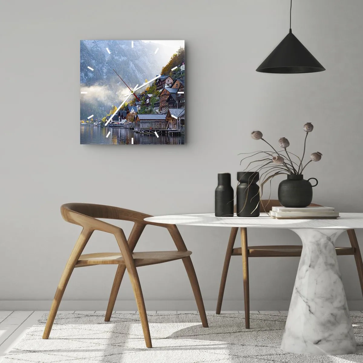 Reloj de pared - Reloj de vidrio - Ambiente alpino - 30x30 cm