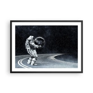 Póster en marco negro - Astronauta con la Tierra contra el cielo estrellado - 70x50cm - En la Vía Láctea - Decoración de pared moderna para salón y dormitorio ARTTOR
