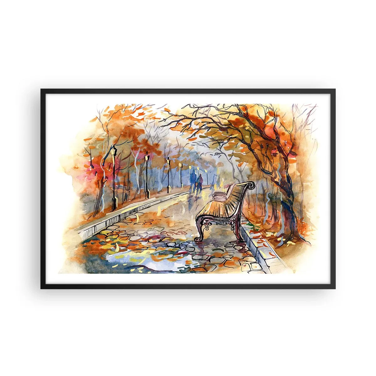 Póster en marco negro - Caminemos juntos hacia el otoño - 91x61 cm