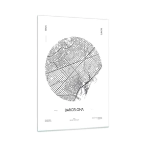 Cuadro sobre vidrio - Impresiones sobre Vidrio - Un mapa de Barcelona en estilo minimalista en blanco y negro - 70x100cm - Anatomía de Barcelona - Decoración de pared moderna para salón y dormitorio ARTTOR