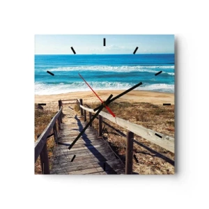Reloj de pared - Reloj de vidrio - Camino de madera que conduce a la playa. - 30x30cm - ¡Corre! - Decoración de pared moderna para salón y dormitorio ARTTOR
