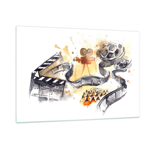 Cuadro sobre vidrio - Impresiones sobre Vidrio - Tira de película y cámara en una composición artística - 120x80cm - En el país de los sueños - Decoración de pared moderna para salón y dormitorio ARTTOR