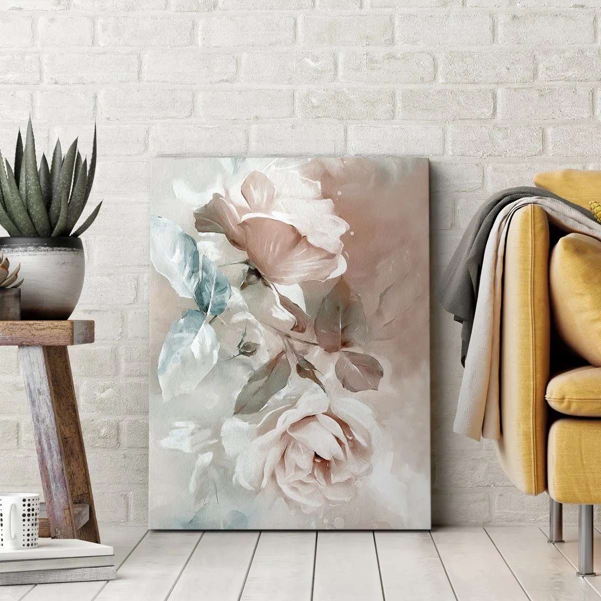 Cuadro sobre lienzo - Impresión de Imagen - Delicadas rosas en tonos pastel sobre un fondo claro. - 70x100cm - El espíritu del romanticismo - Decoración de pared moderna para salón y dormitorio ARTTOR