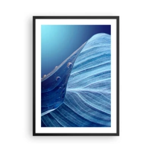 Póster en marco negro - Una hoja con gotas de agua en tonos azules. - 50x70cm - Gotas ocultas de azul - Decoración de pared moderna para salón y dormitorio ARTTOR