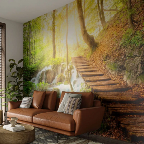 Fotomural Autadhesivo Deluxe Sticker - El ansiado frescor - Paisaje, Cascada, Bosque - 400x280 cm