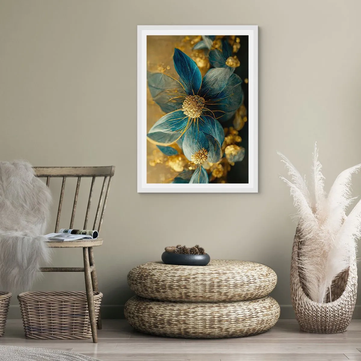 Póster en marco blanco - Flor de oro - 40x50 cm