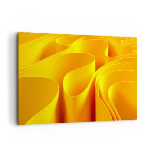 Cuadro sobre lienzo - Impresión de Imagen - Ondas abstractas amarillas que se asemejan a los rayos del sol - 120x80cm - Como las olas del sol - Decoración de pared moderna para salón y dormitorio ARTTOR