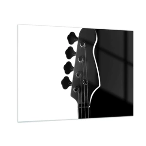Cuadro sobre vidrio - Impresiones sobre Vidrio - Clavijero de bajo en blanco y negro con sombra - 70x50cm - Silencio musical  - Decoración de pared moderna para salón y dormitorio ARTTOR
