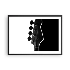 Póster en marco negro - Silueta en blanco y negro del clavijero de un bajo - 70x50cm - Silencio musical  - Decoración de pared moderna para salón y dormitorio ARTTOR