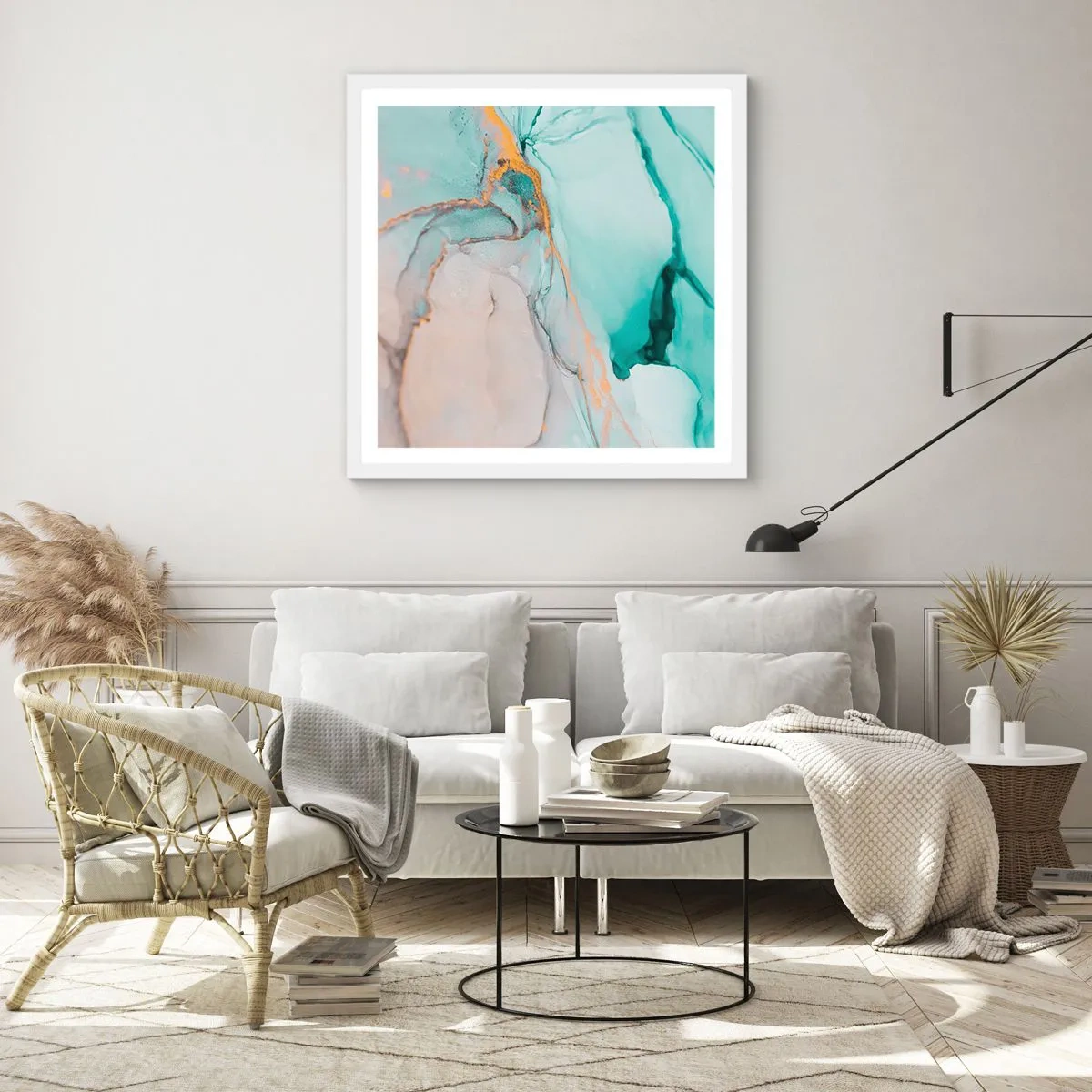 Póster en marco blanco - Danza de formas y colores - 60x60 cm