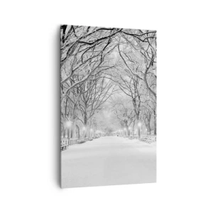 Cuadro sobre lienzo - Impresión de Imagen - Un callejón invernal con árboles cubiertos de nieve en monocromo. - 80x120cm - Cuatro estaciones - invierno - Decoración de pared moderna para salón y dormitorio ARTTOR