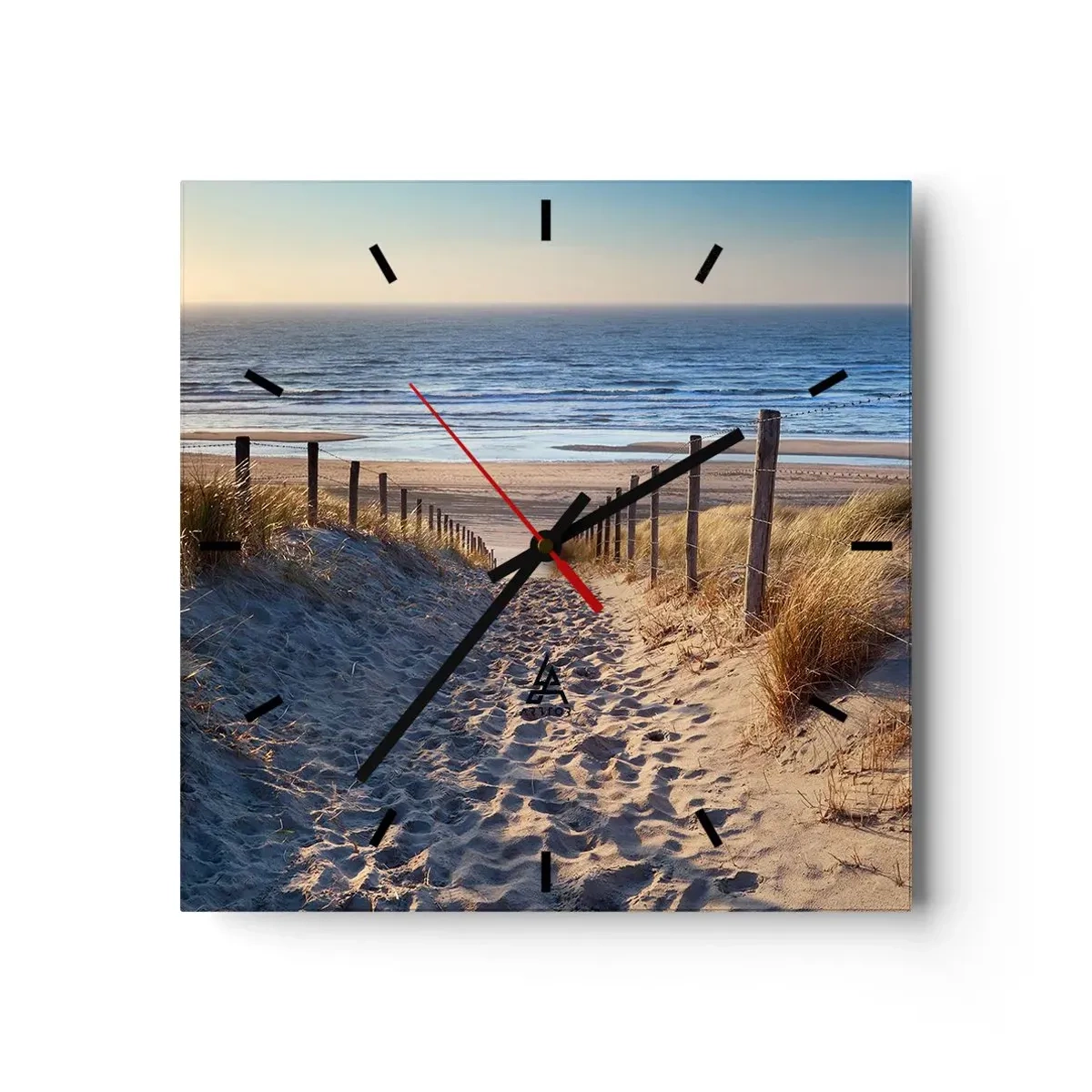Reloj de pared - Reloj de vidrio - Camino a través de las dunas que conduce a la playa. - 30x30cm - El sonido del mar, el canto de los pájaros, una playa virgen entre las dunas... - Decoración de pared moderna para salón y dormitorio ARTTOR