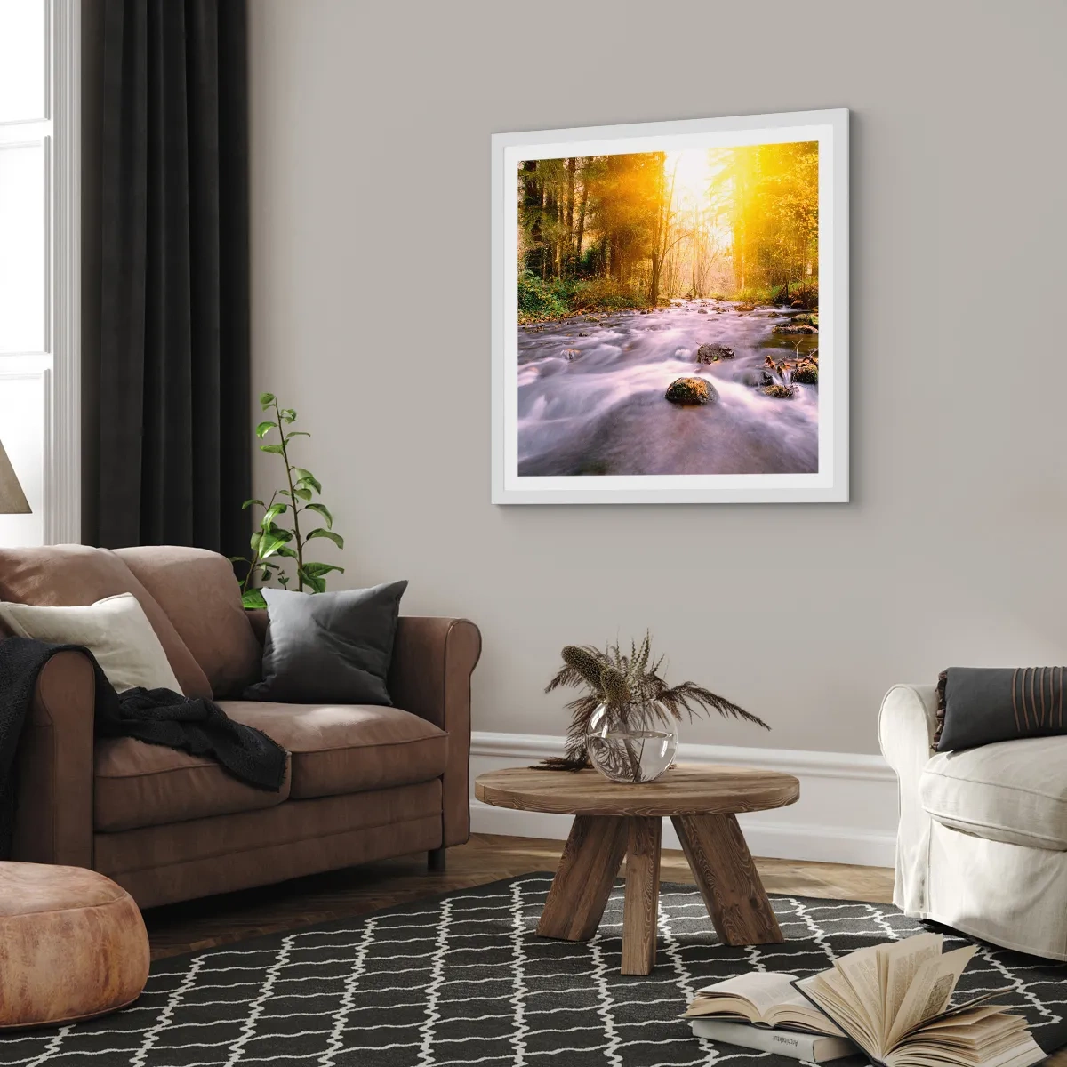 Póster en marco blanco - Malaquita en un marco de plata y oro - 50x50 cm