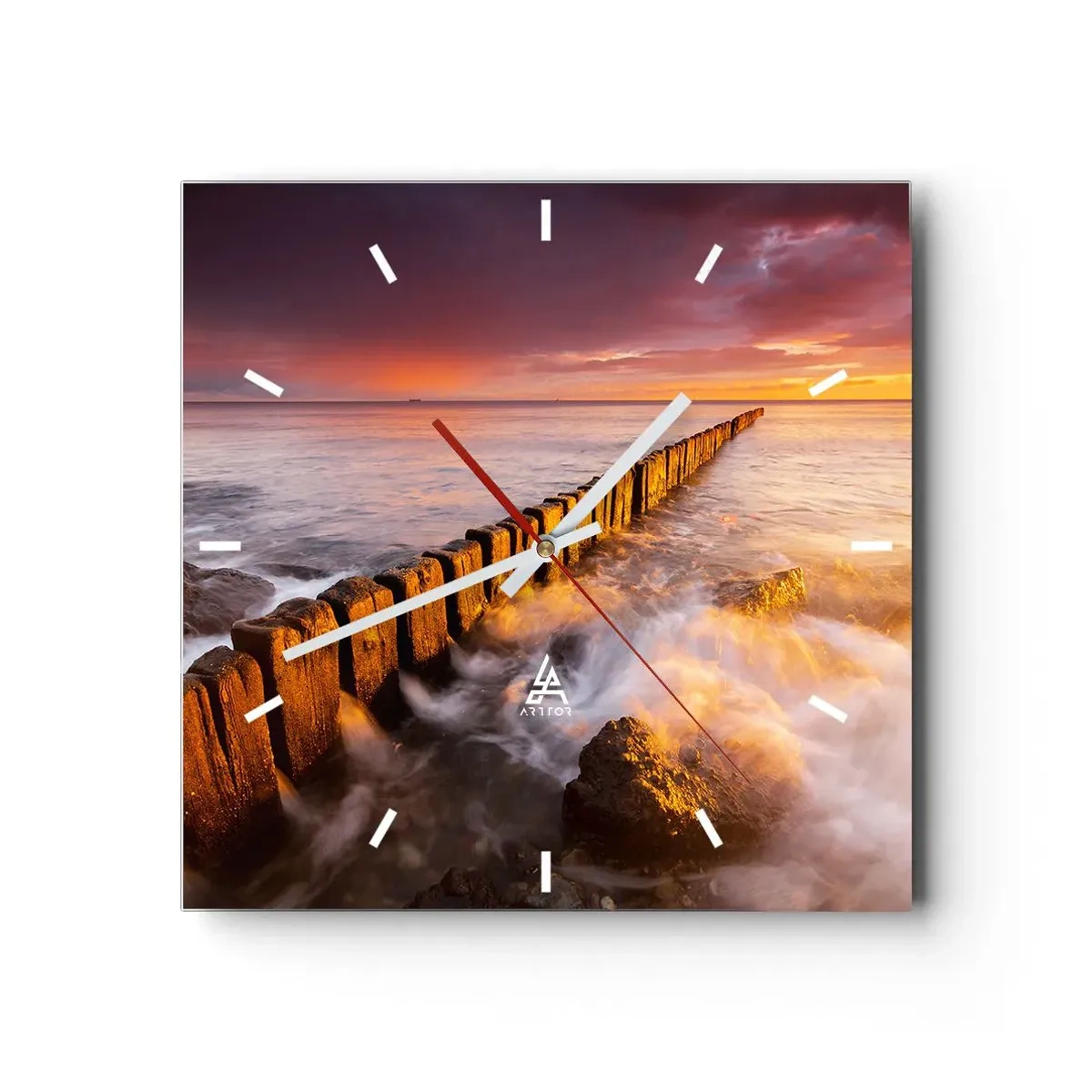 Reloj de pared - Reloj de vidrio - Un paisaje pintoresco junto al mar al atardecer. - 30x30cm - La dulzura de las olas - Decoración de pared moderna para salón y dormitorio ARTTOR