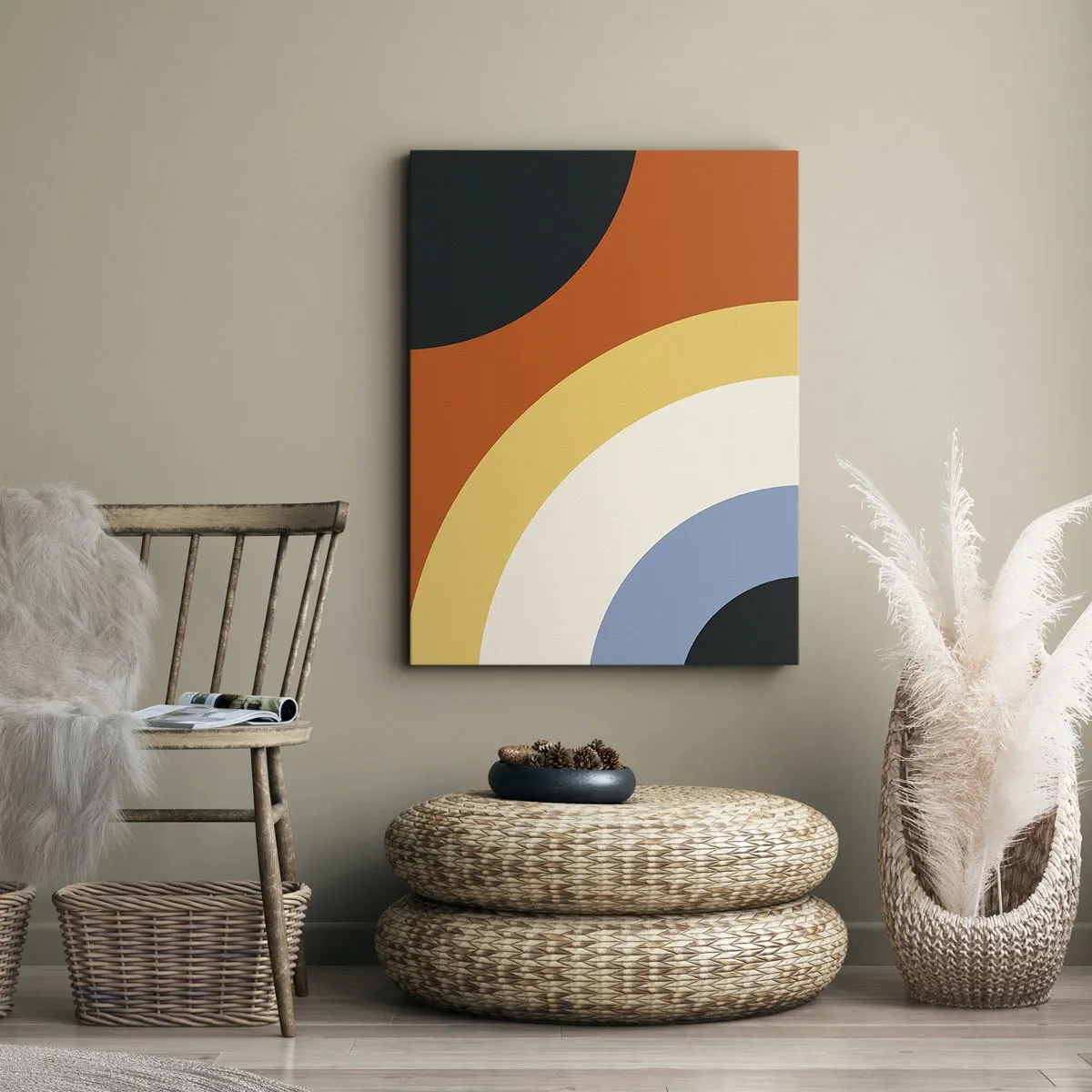 Cuadro sobre lienzo - Impresión de Imagen - Obra de arte abstracta con arcos coloridos y círculos contrastantes. - 80x120cm - Círculo sobre círculo - Decoración de pared moderna para salón y dormitorio ARTTOR