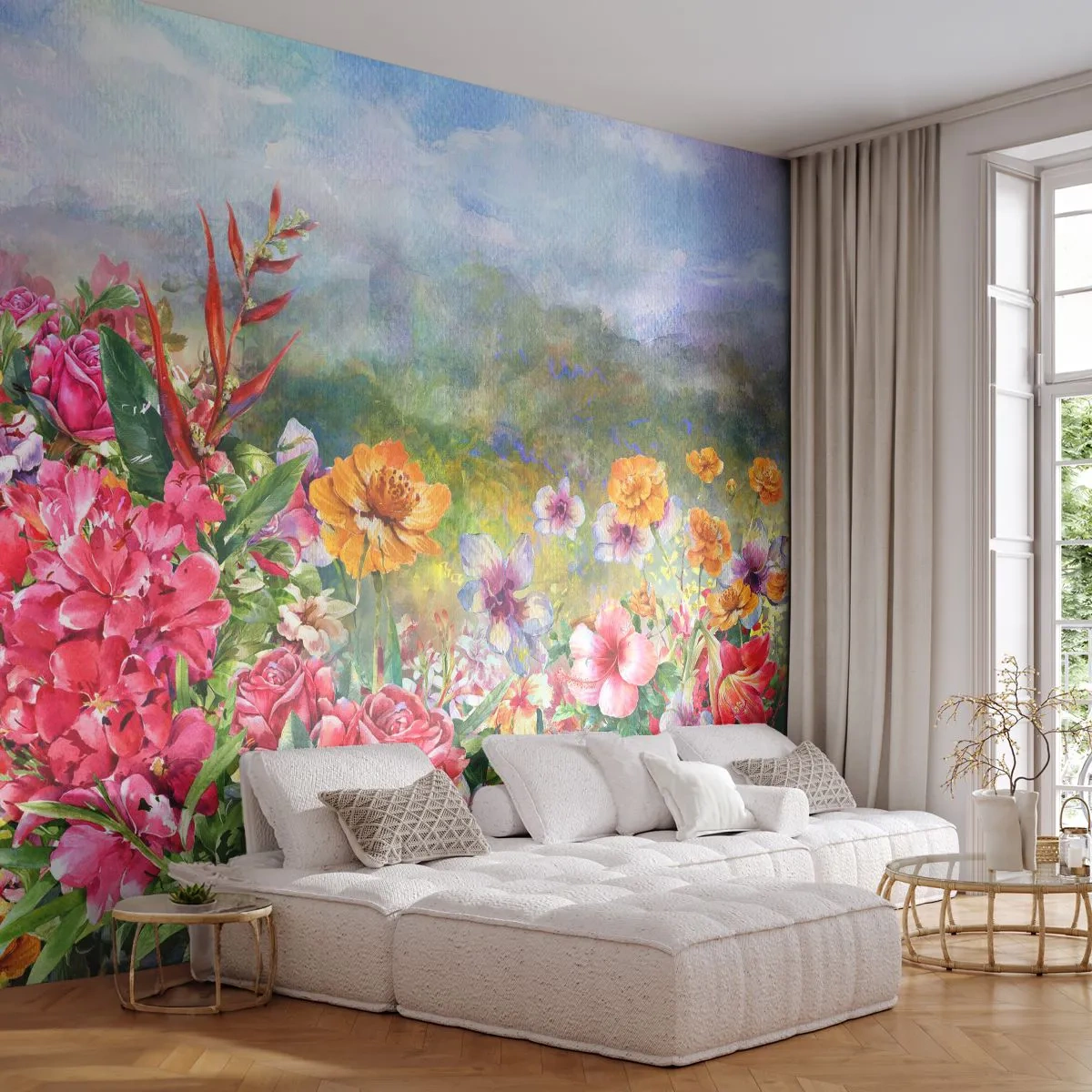 Fotomural Premium Canvas - Un jardín enloquecido - flores, Jardín, Naturaleza - 350x256 cm