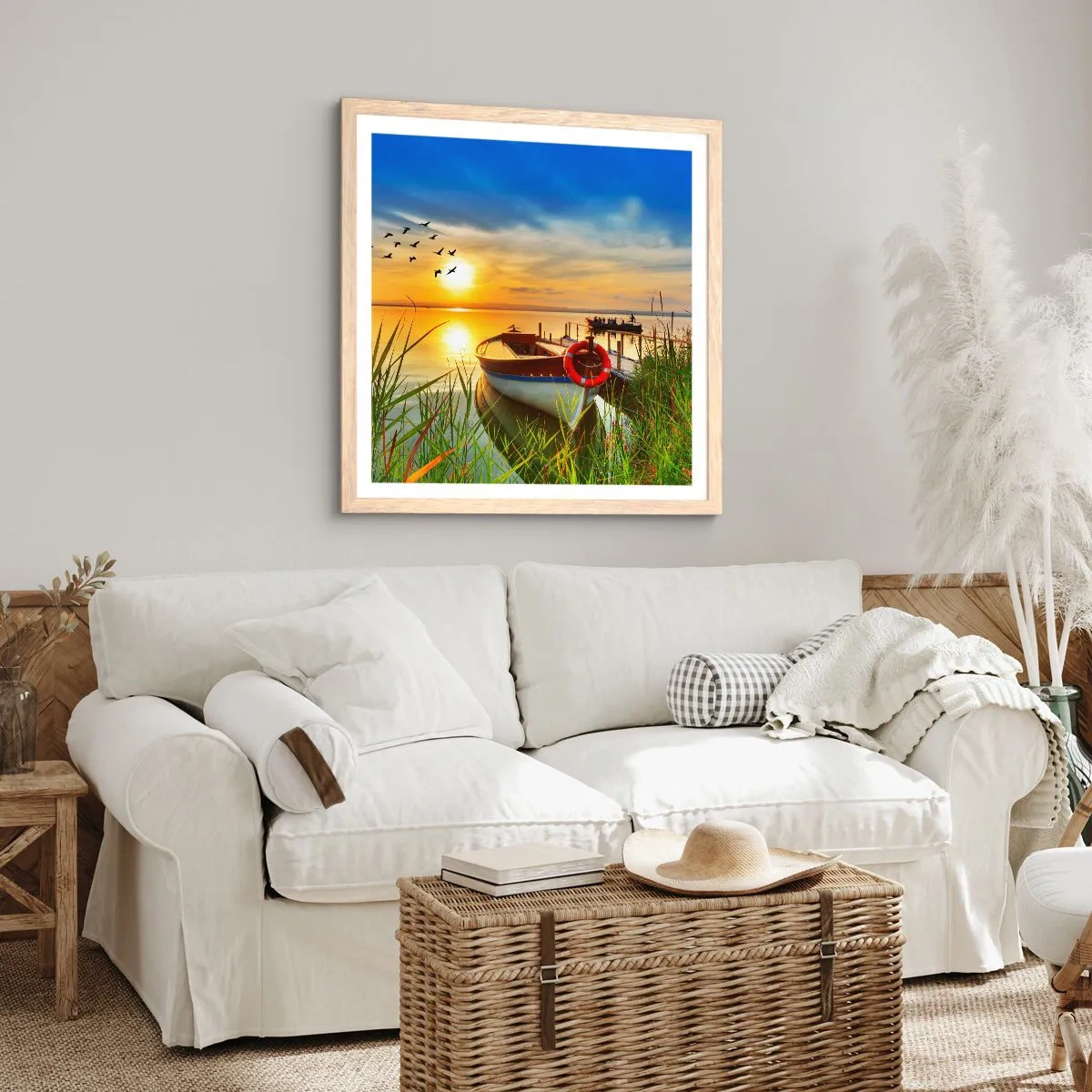 Póster en marco roble claro - Los cormoranes están volando - 40x40 cm