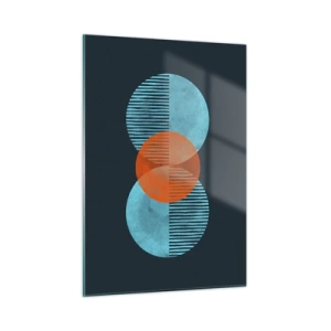 Cuadro sobre vidrio - Impresiones sobre Vidrio - Círculos de colores con líneas verticales sobre un fondo oscuro. - 50x70cm - Composición simétrica - Decoración de pared moderna para salón y dormitorio ARTTOR