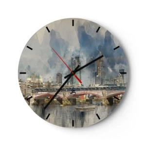 Reloj de pared - Reloj de vidrio - Puente y horizonte de Londres en estilo acuarela - 30x30cm - Londres en todo su esplendor - Decoración de pared moderna para salón, cocina y dormitorio ARTTOR